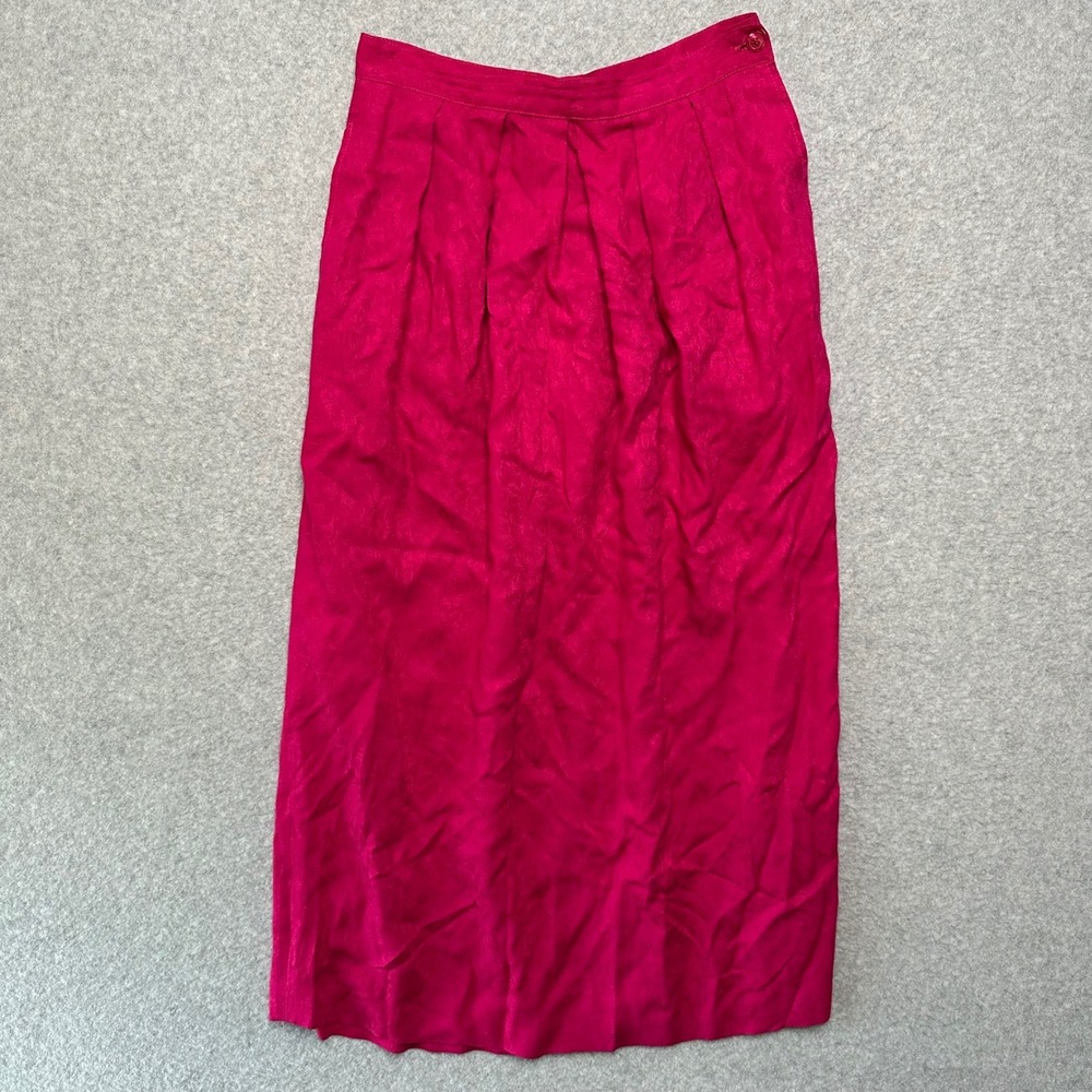 JG Hook Vintage Fuchsia Pink Jacquard Floral Damask Pleated Midi Skirt Size 8